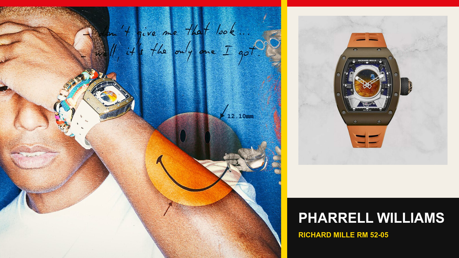 Pharrell Williams wearing a watch beside the Richard Mille RM 52-05